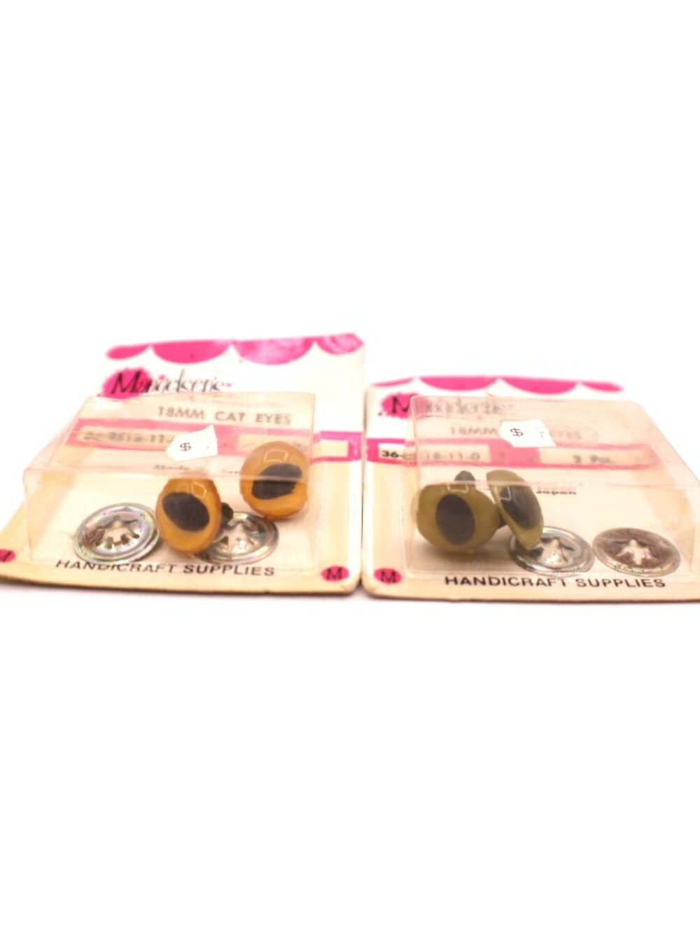 2 Pk Vintage Mangelsens Buttons Crafts 18mm Cat Eyes Japan Plastic Doll Animal